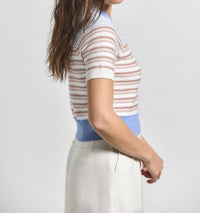 Derek Lam 10 Crosby - Case Short Sleeve Stripped Sweater - blue - clothing - crew