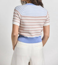 Derek Lam 10 Crosby - Case Short Sleeve Stripped Sweater - blue - clothing - crew