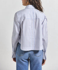 Derek Lam 10 Crosby - Estrella Striped Cropped Button Up Top - blue - button - down - shirts - clothing