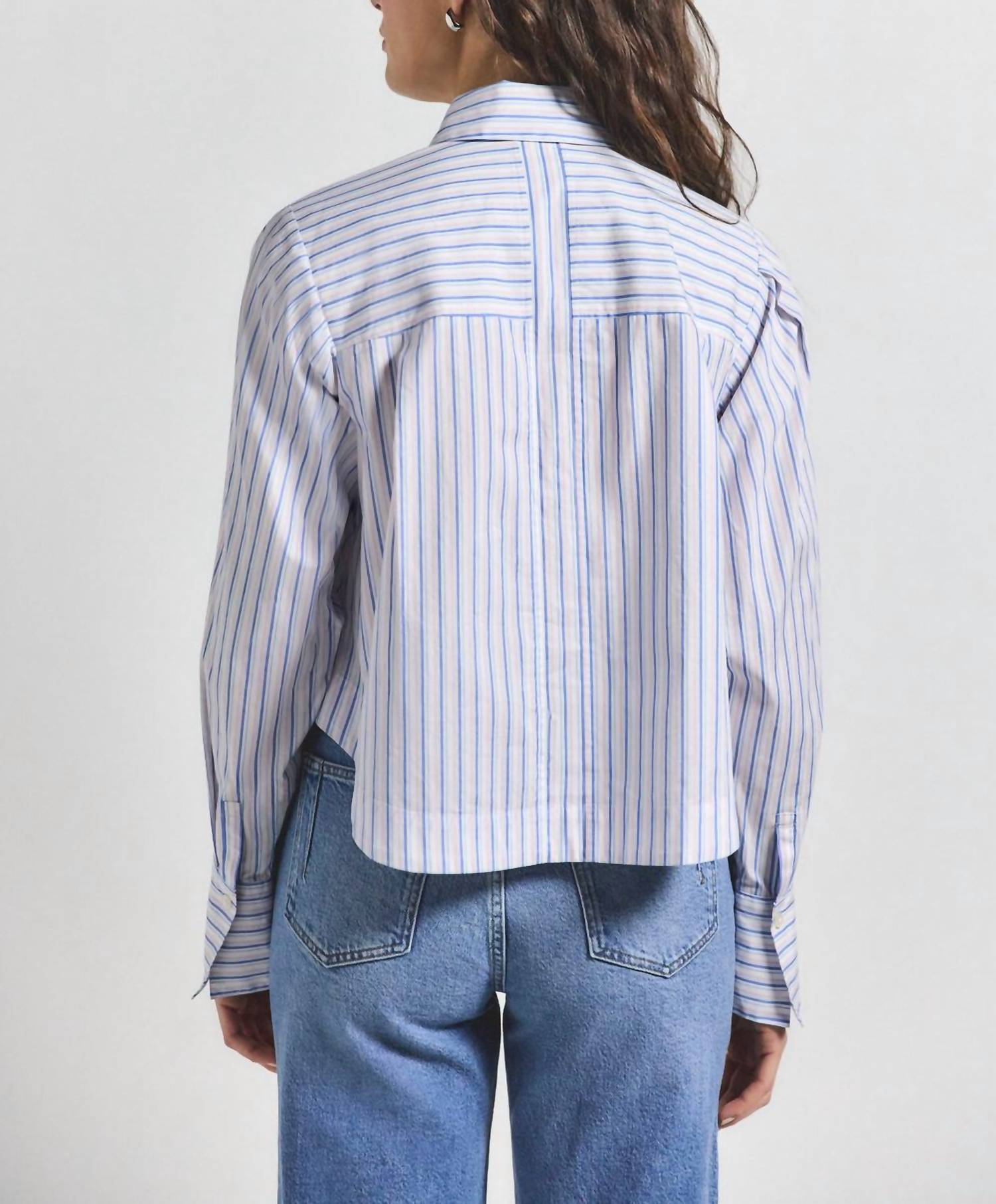 Derek Lam 10 Crosby - Estrella Striped Cropped Button Up Top - blue - button - down - shirts - clothing