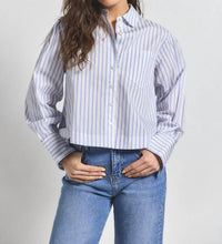 Derek Lam 10 Crosby - Estrella Striped Cropped Button Up Top - blue - button - down - shirts - clothing