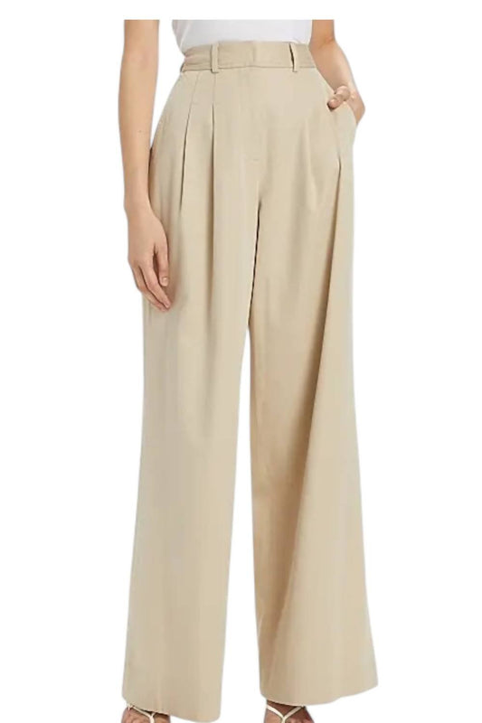 Derek Lam 10 Crosby - Juliana Wide Leg Pleat Front Trouser - beige - clothing - cotton - blend
