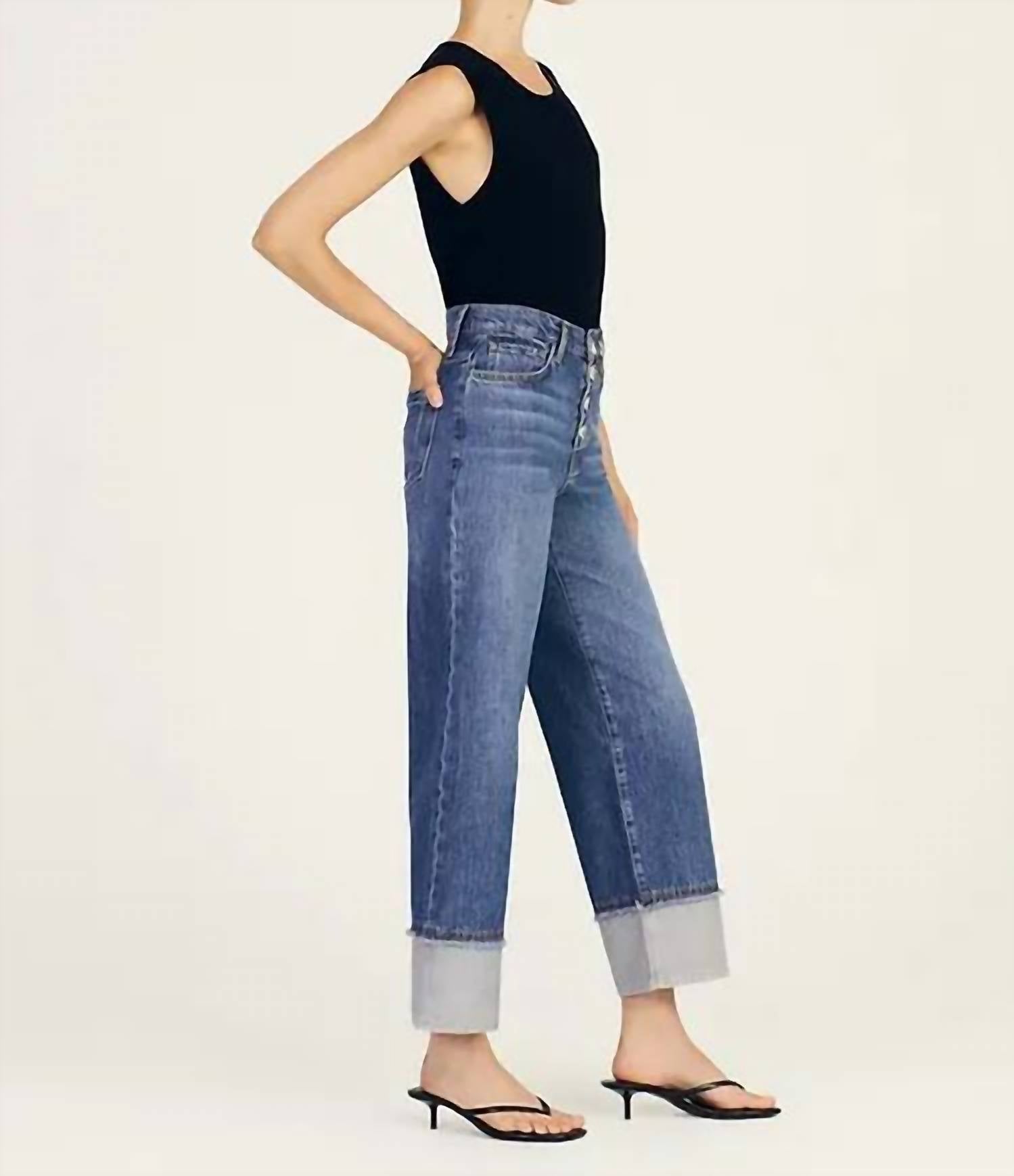 Derek Lam 10 Crosby - Simona Cuffed Straight Leg Jeans - blue - clothing - cotton