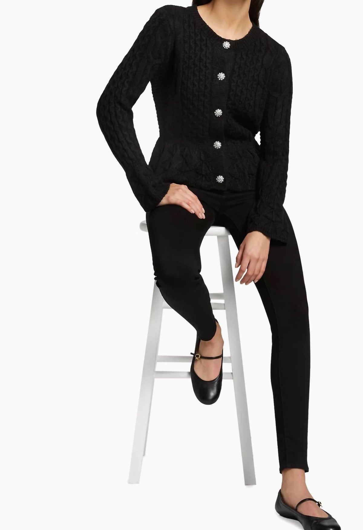 Design History - cable knit crew neck cardigan