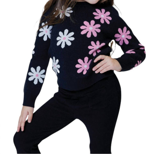 Design History - Kid's Floral Sweater - black - clothing - floral