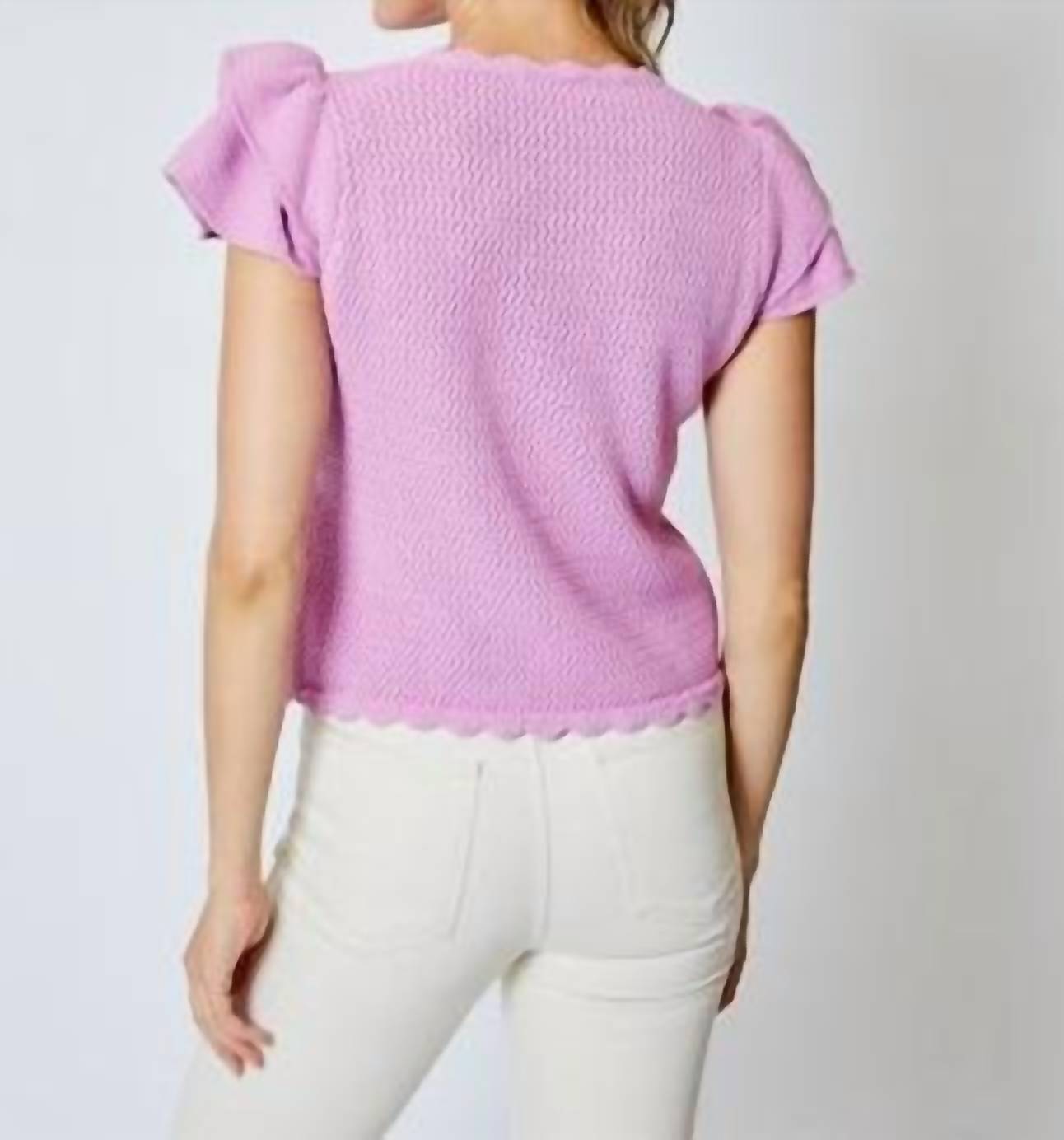 Design History - Ruffle Sleeve Crewneck - blouses - clothing - pink