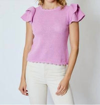 Design History - Ruffle Sleeve Crewneck - blouses - clothing - pink