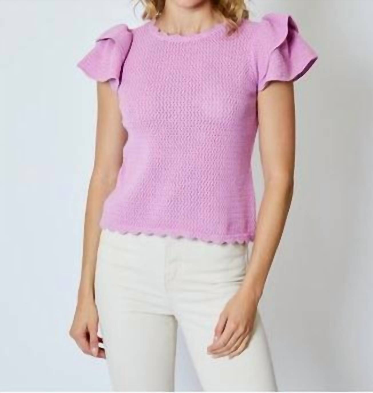 Design History - Ruffle Sleeve Crewneck - blouses - clothing - pink