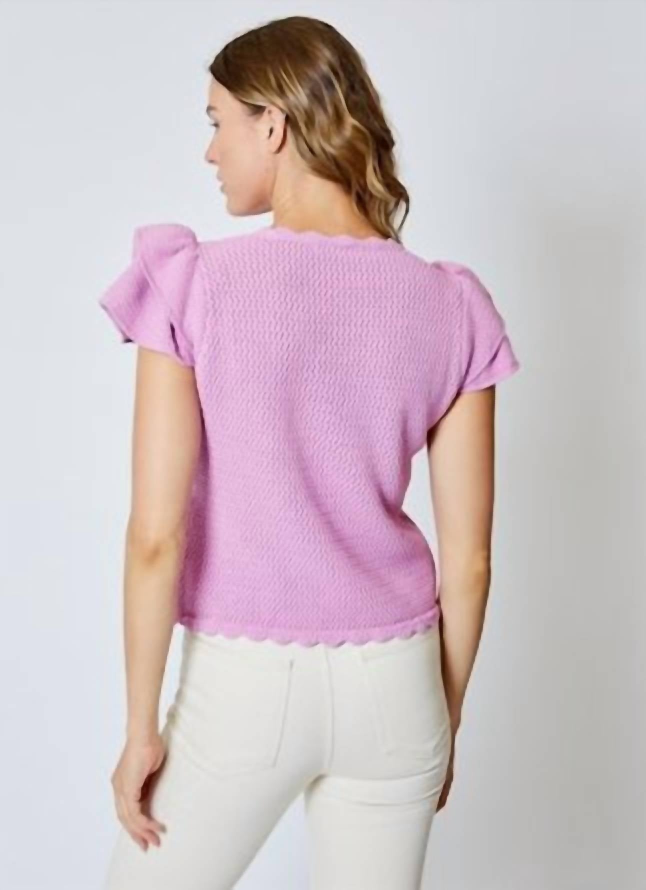 Design History - Ruffle Sleeve Crewneck - blouses - clothing - pink