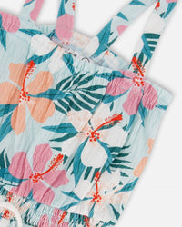Deux Par Deux - Hibiscus Printed Crinkle Jumpsuit