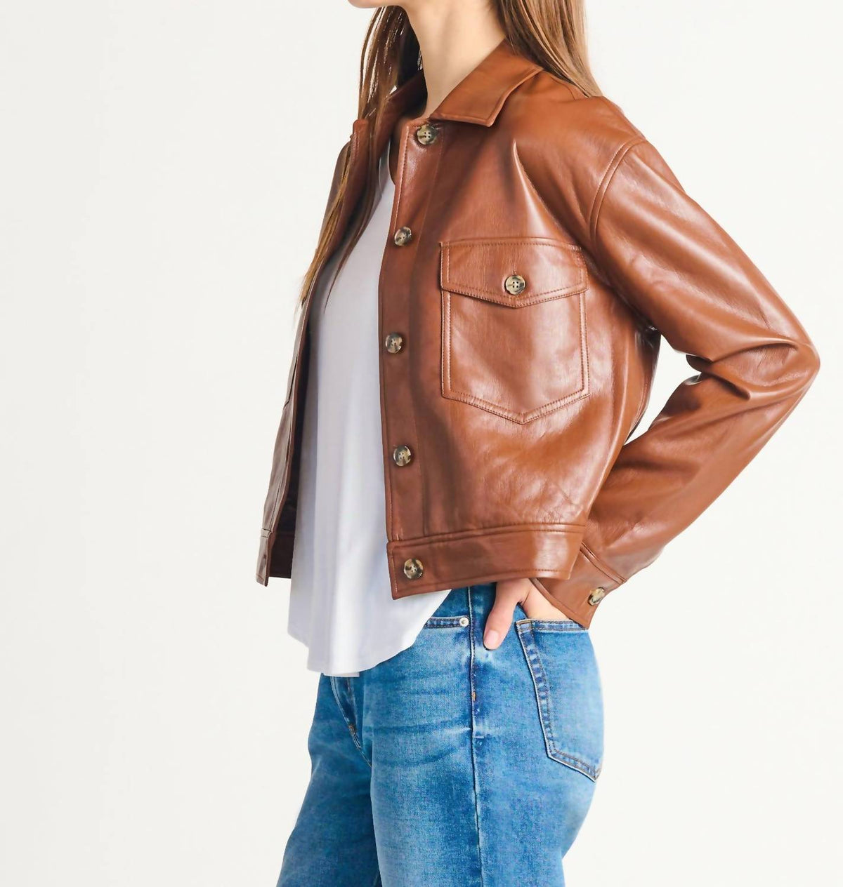 Dex - BUTTON FRONT FAUX LEATHER JACKET