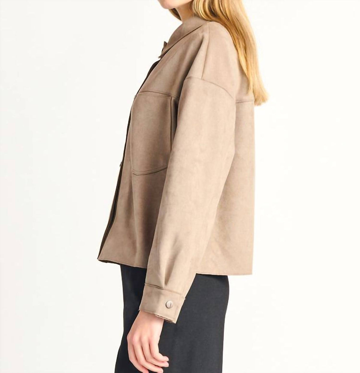 FAUX SUEDE BUTTON FRONT JACKET