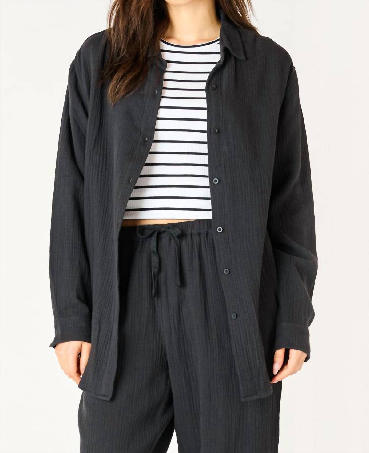 Dex - Gauze Long Sleeve Button Down Blouse