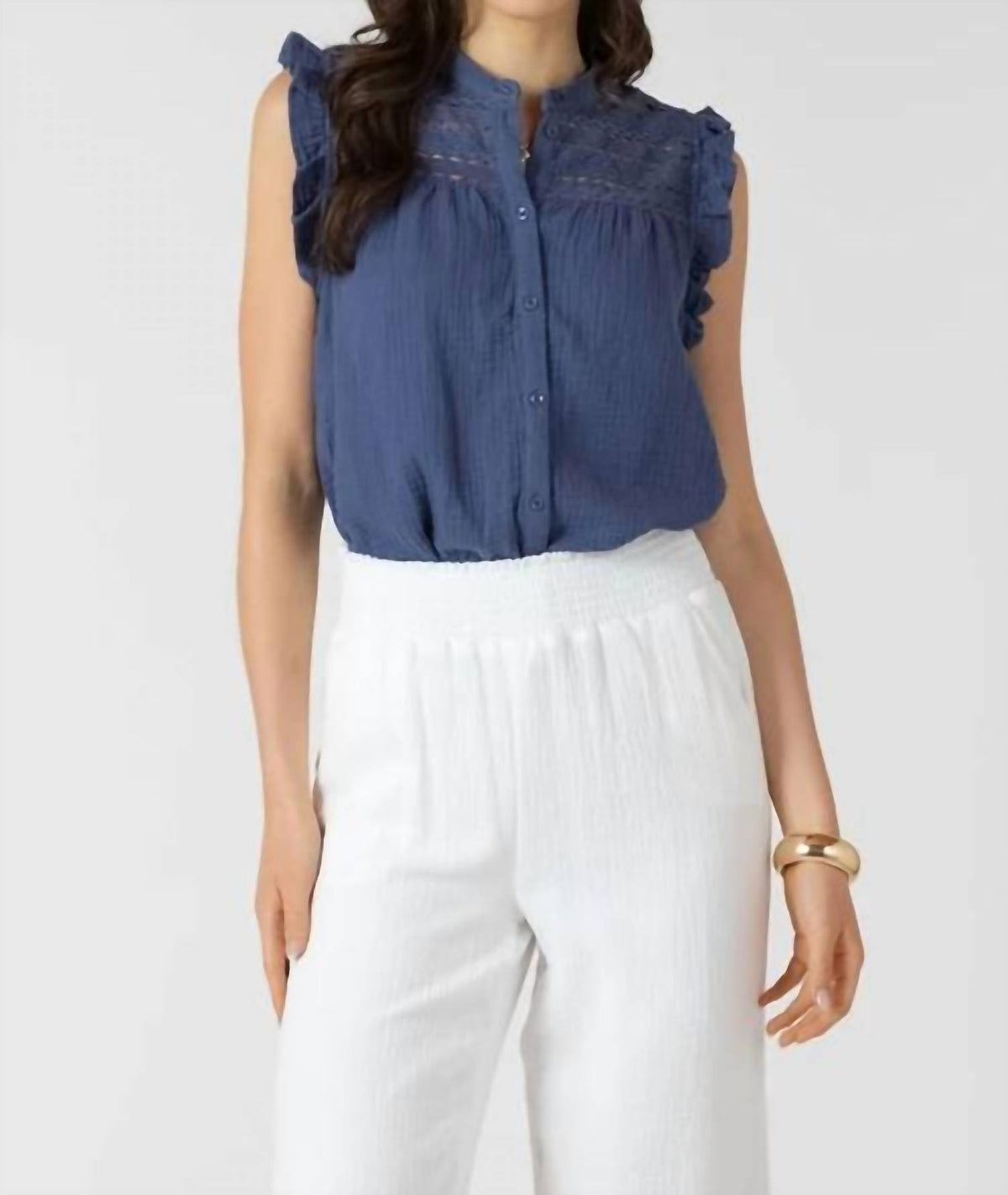 Dex - Lace Insert Button Front Blouse