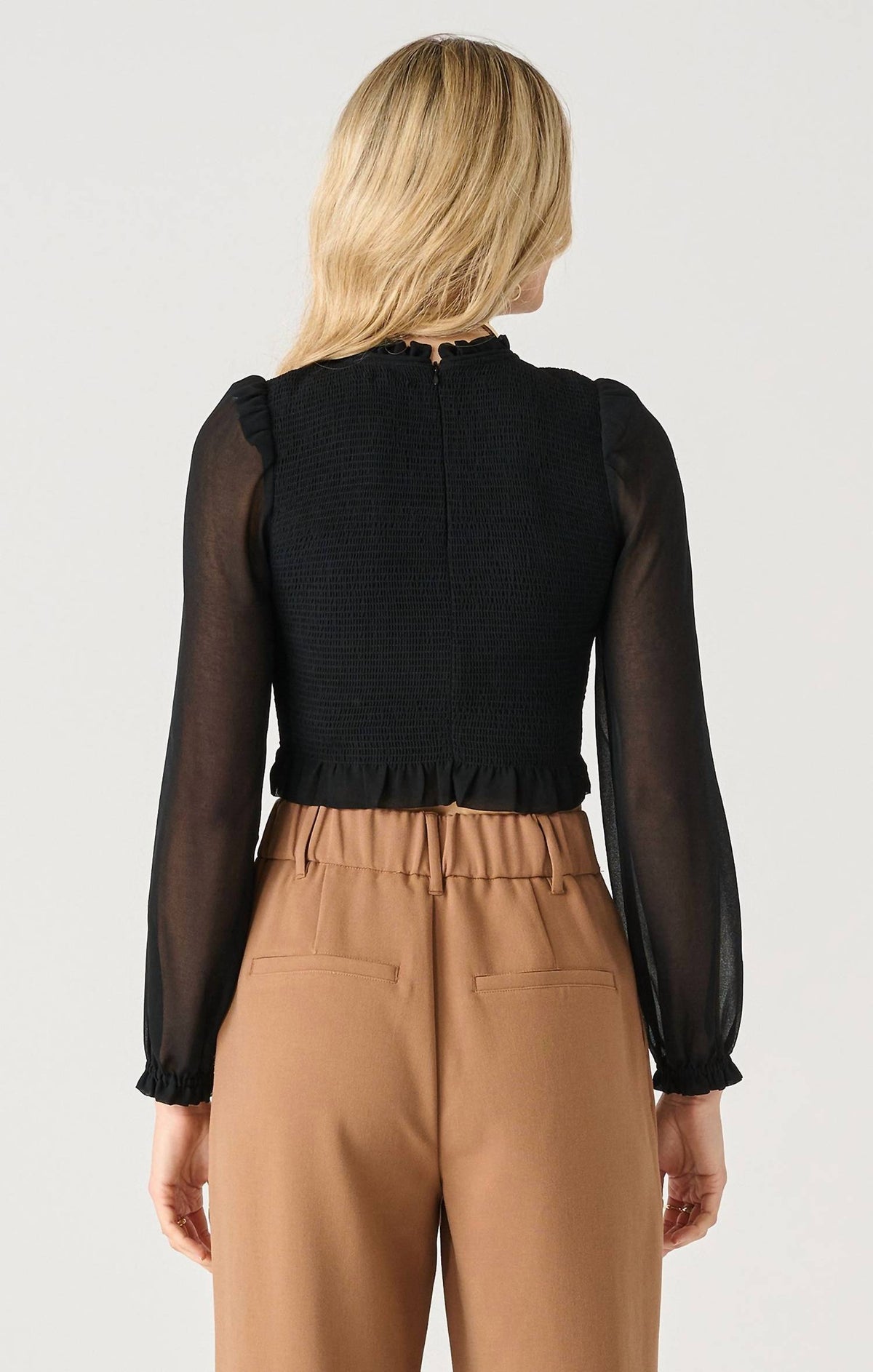 Dex - LONG SLEEVE SMOCKED WOVEN TOP