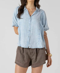 Dex - Panelled Button Front Denim Blouse
