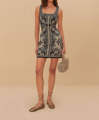 Farm Rio - Monochrome Elegance Scarf Knit Mini Dress