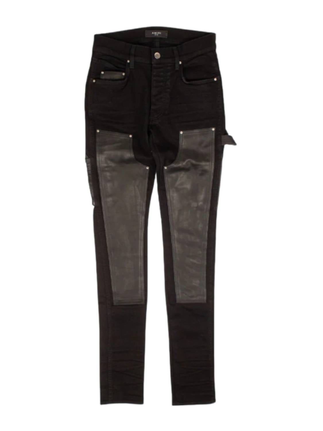 Amiri Men's Denim Leather Workman Pants in black - men's jeans