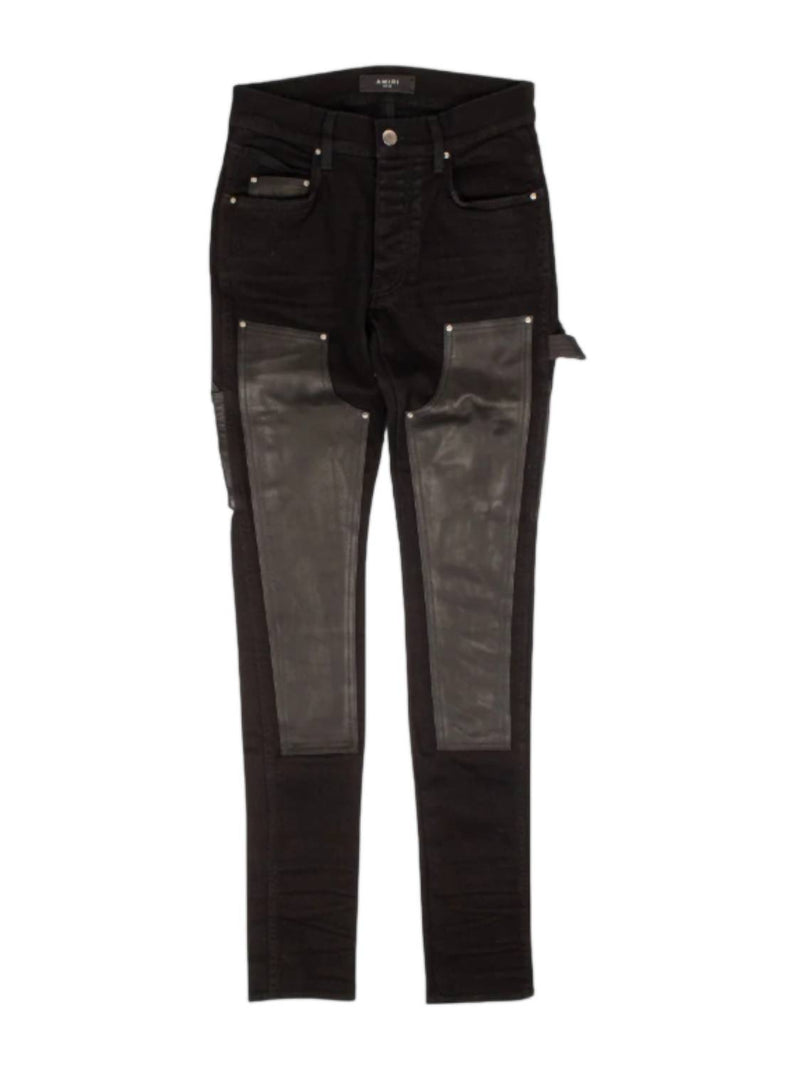 Amiri Men's Denim Leather Workman Pants in black - men's jeans