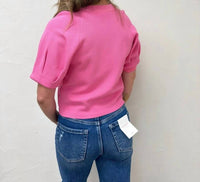 Entro - Solid Short Puff Sleeve Knit Top