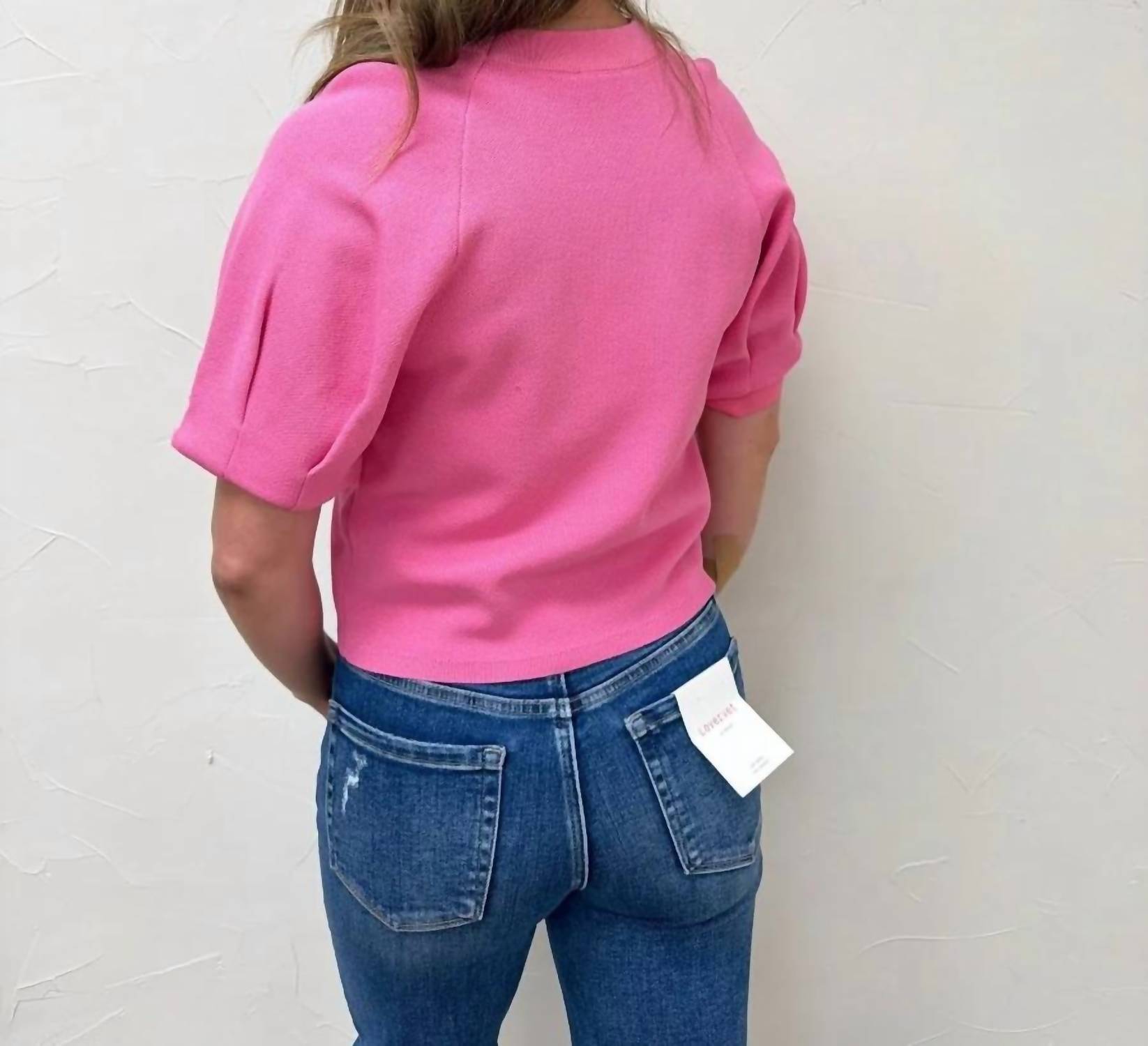 Entro - Solid Short Puff Sleeve Knit Top