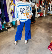 Queen Of Sparkles - "get Lit" Menorah Stripe Sweater