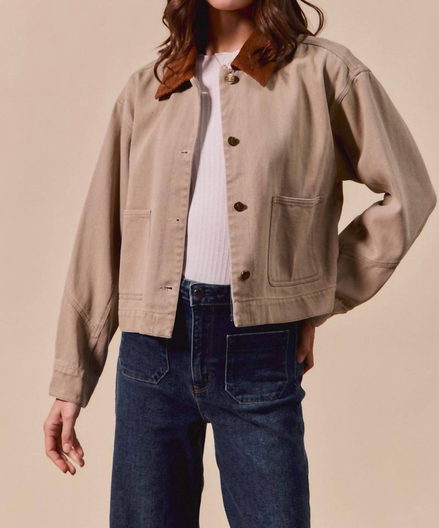 So Me - Cropped Barn Jacket With A Corduroy Collar