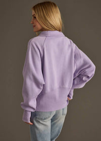 Panache Apparel Quarter Zip Sweatshirt in lavender - women's top - detail view