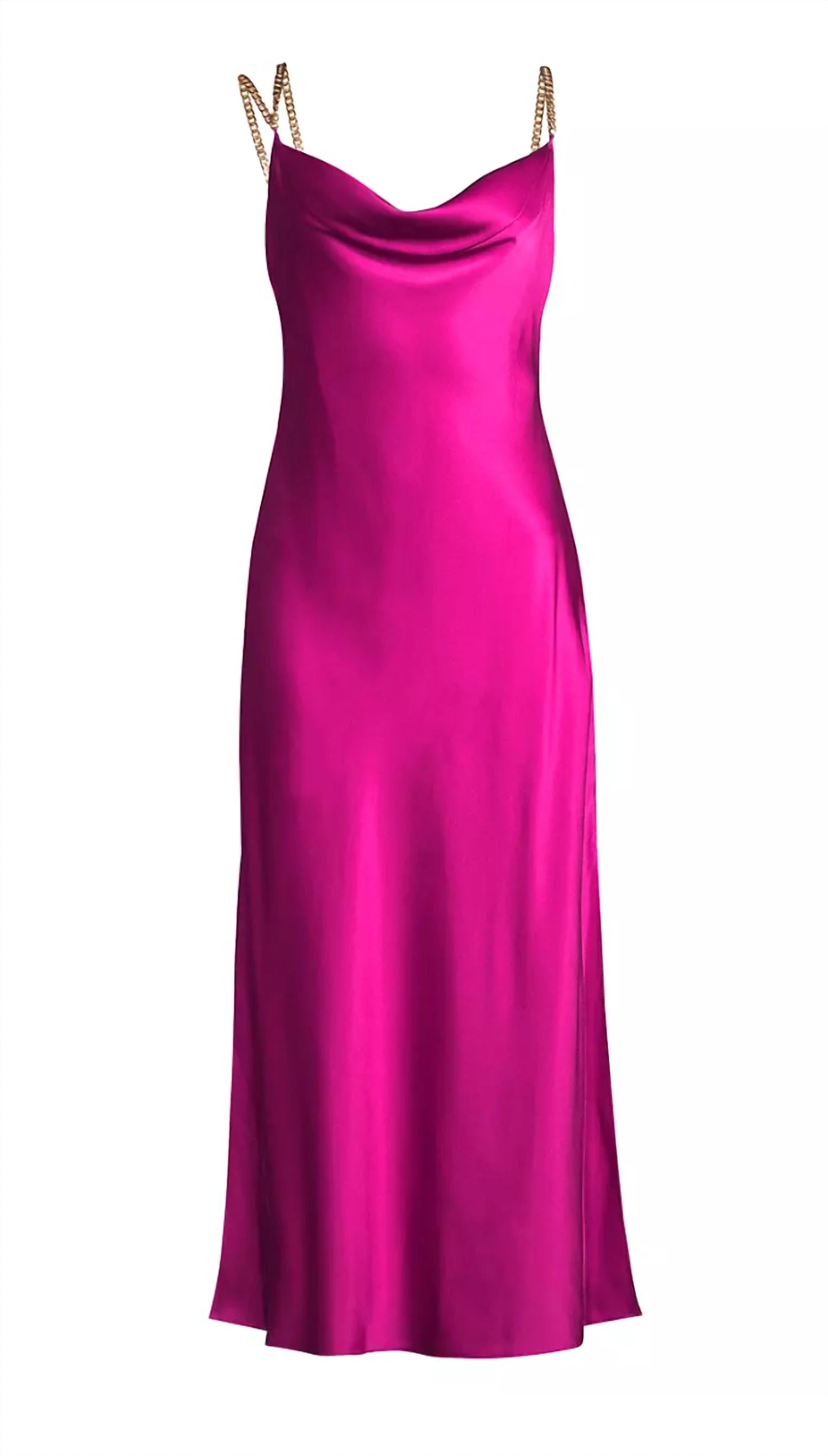 Aiifos Talia Silk Slip Dress in fuchsia - women's dress - detail view