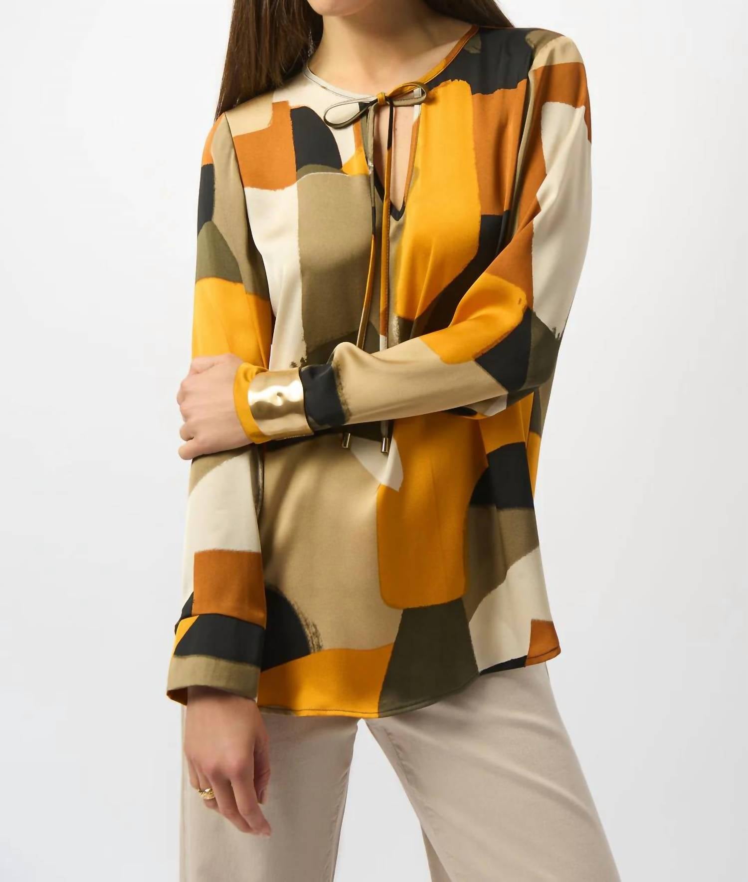 Joseph Ribkoff Abstract Print Long Sleeves Tunic Top in black multi 1 - women's shirt - detail view