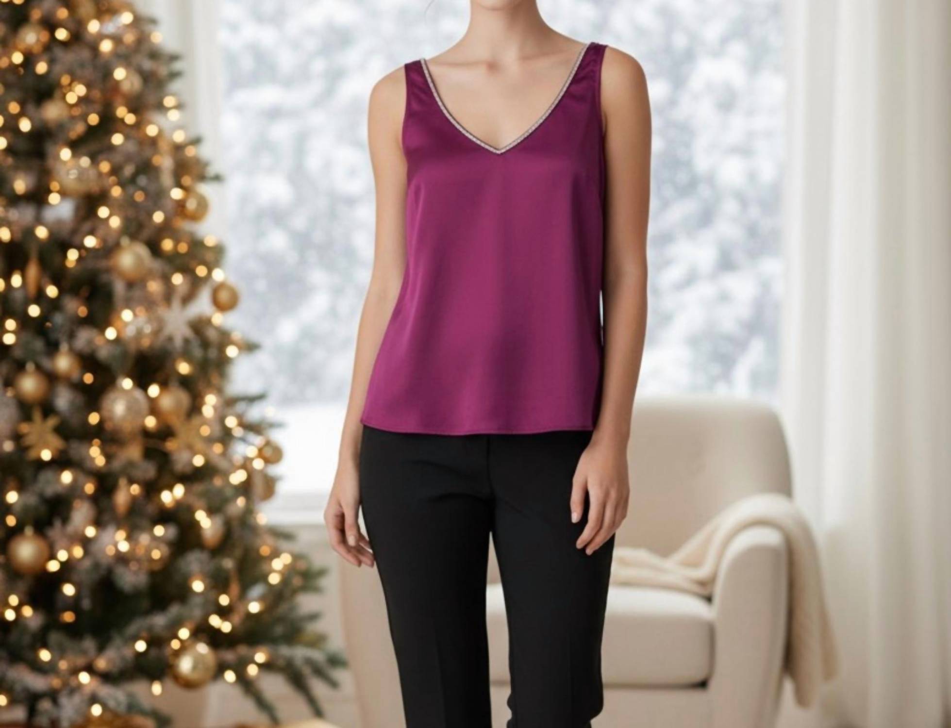 VINCE CAMUTO Rich Satin Slip Tank Top in purple - women's tank top