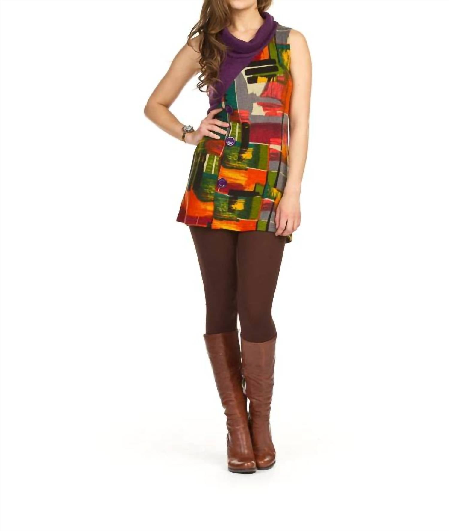 Papillon - Watercolor Patch Sleeveless Cowl Neck Dress