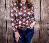 Sterling Kreek High Plains Aztec Top in cranberry - women's long sleeve top