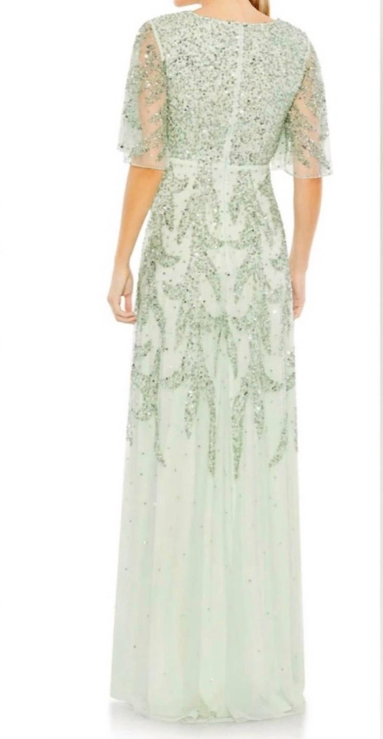 MAC DUGGAL Sequined Butterfly Sleeve High Low Gown in sage green - women's dress - alternate view