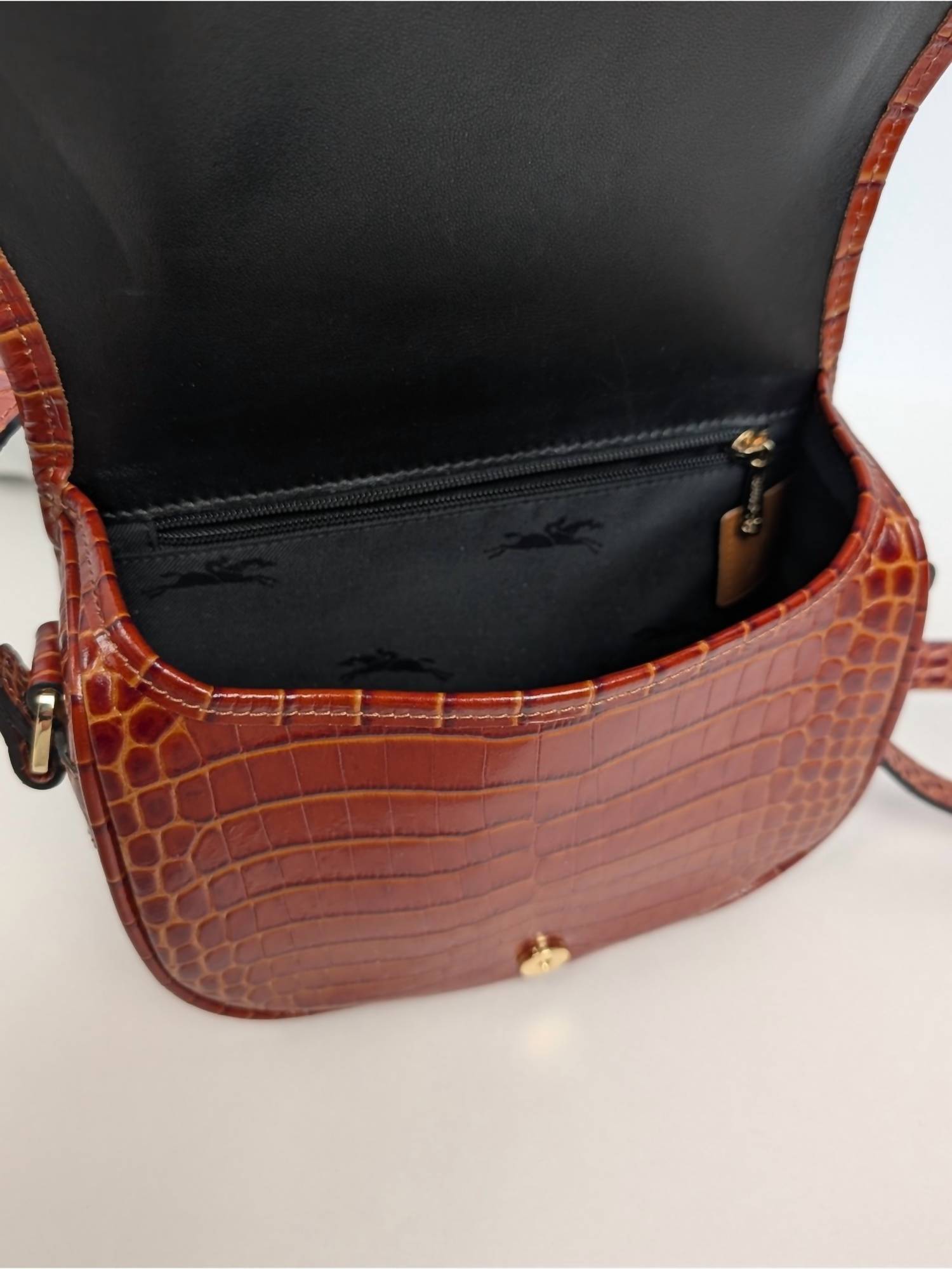 Longchamp - Croc Embossed Flap Crossbody Bag