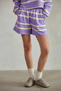 By Together Dakota Striped Shorts in lilac cream - women's shorts