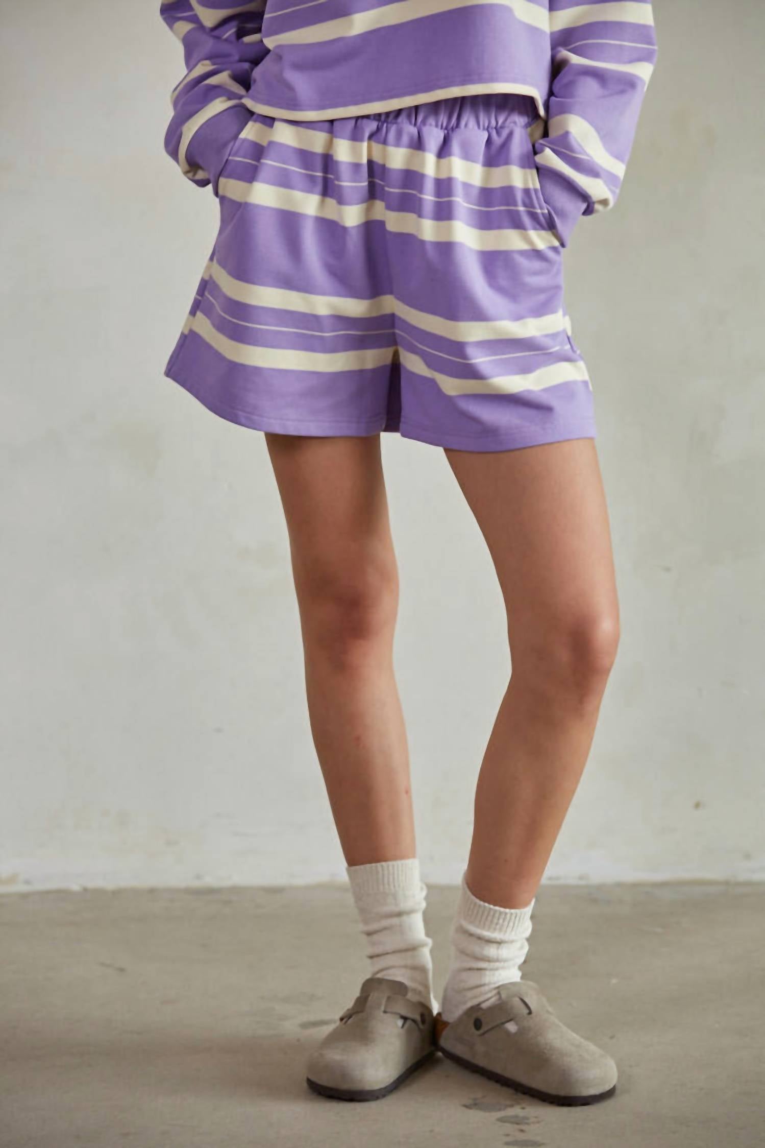 By Together Dakota Striped Shorts in lilac cream - women's shorts