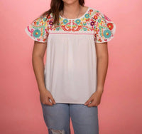 Layerz Clothing - Embroidered Shimmer Butterfly Sleeve Top
