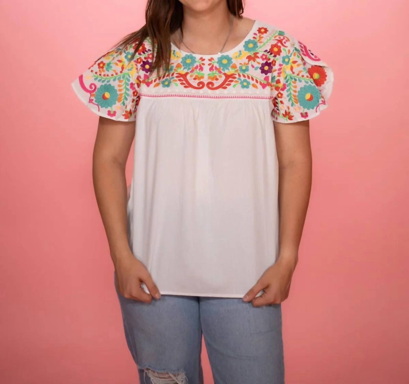 Layerz Clothing - Embroidered Shimmer Butterfly Sleeve Top