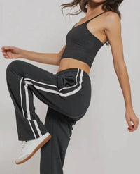 Urban Daizy Timeless Stripe Drawstring Relaxed Sweatpants in black - women's pants - alternate view