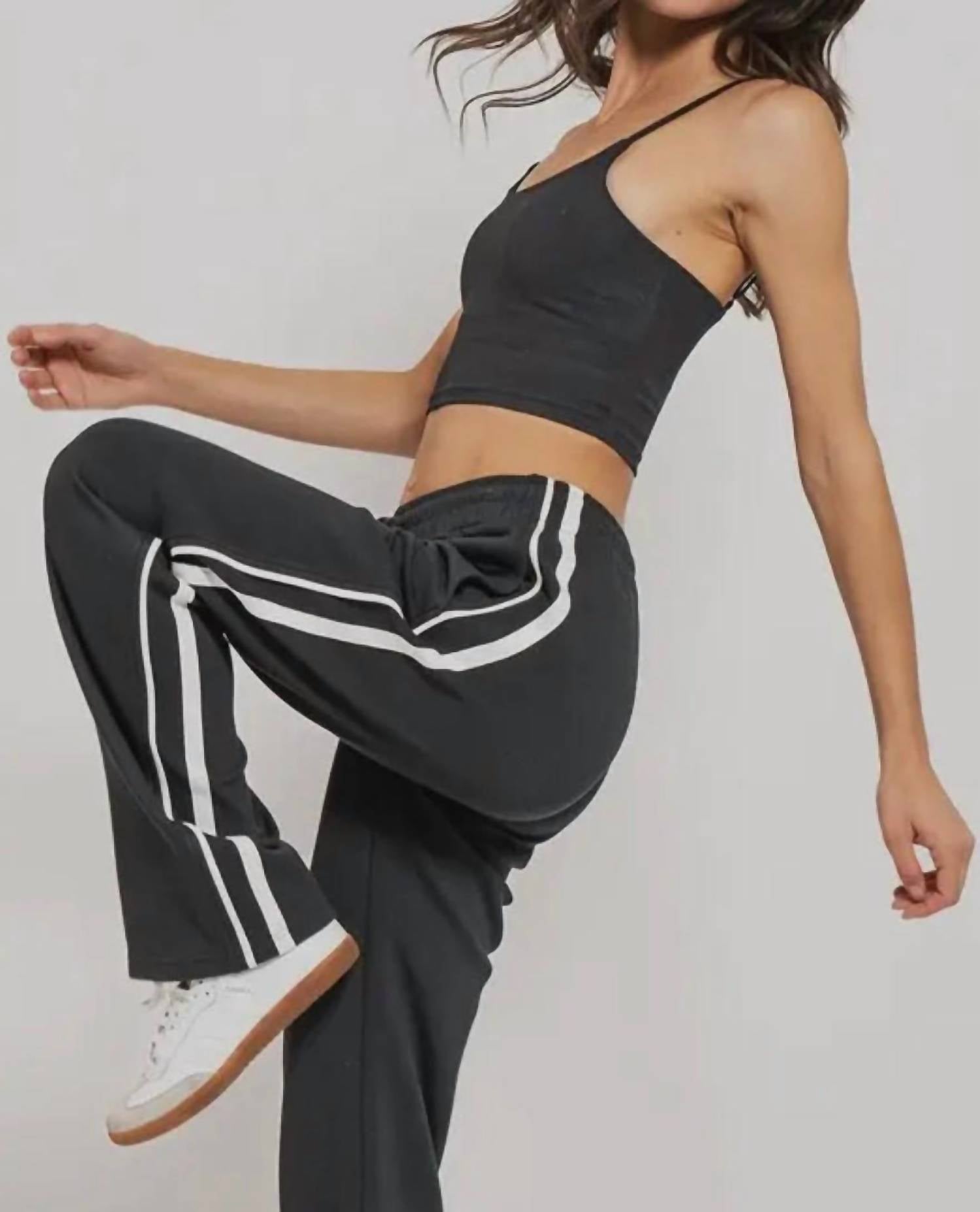Urban Daizy Timeless Stripe Drawstring Relaxed Sweatpants in black - women's pants - alternate view