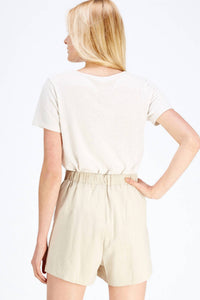 entro Lace Up Pleated Shorts in sand - women's shorts - detail view