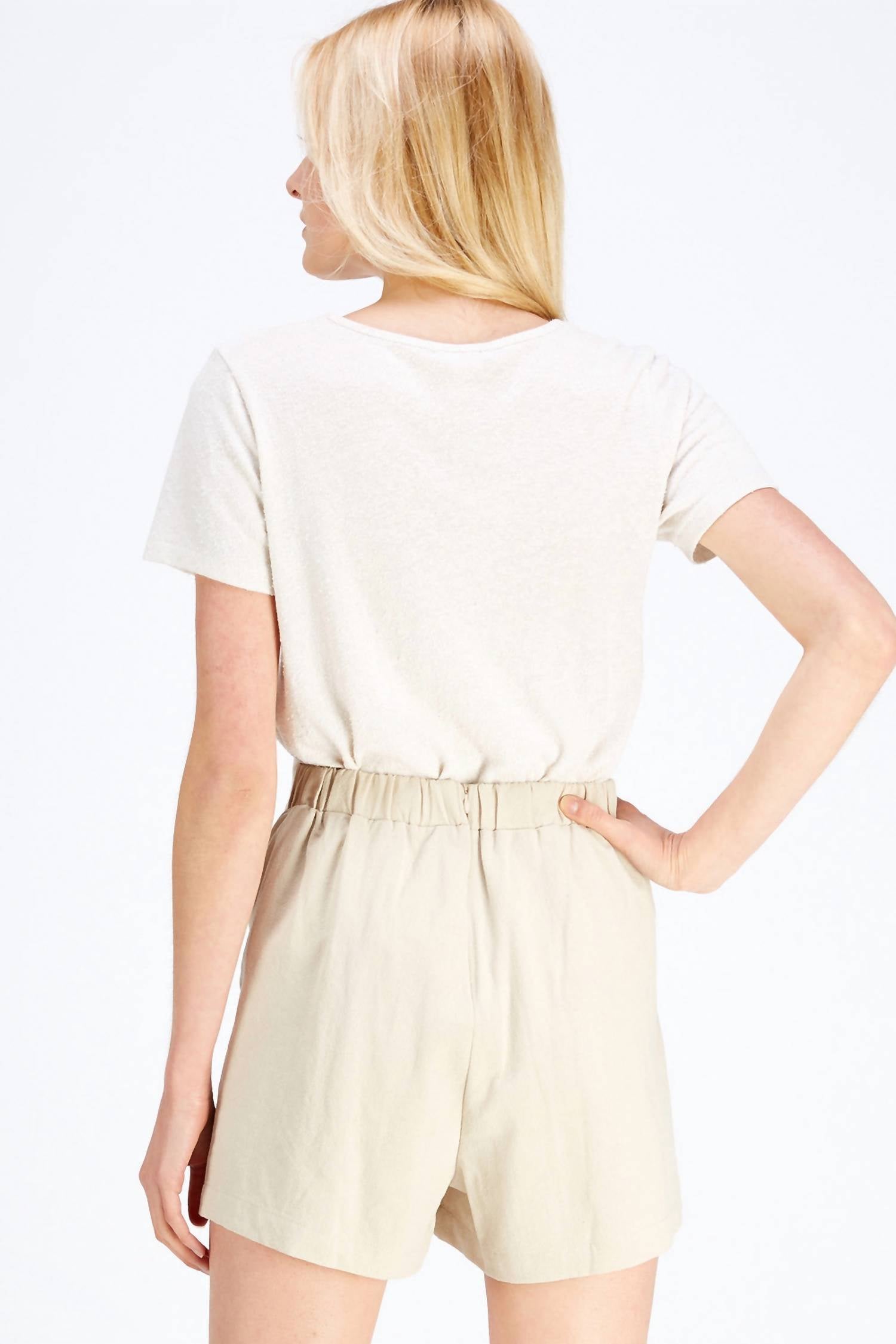 entro Lace Up Pleated Shorts in sand - women's shorts - detail view