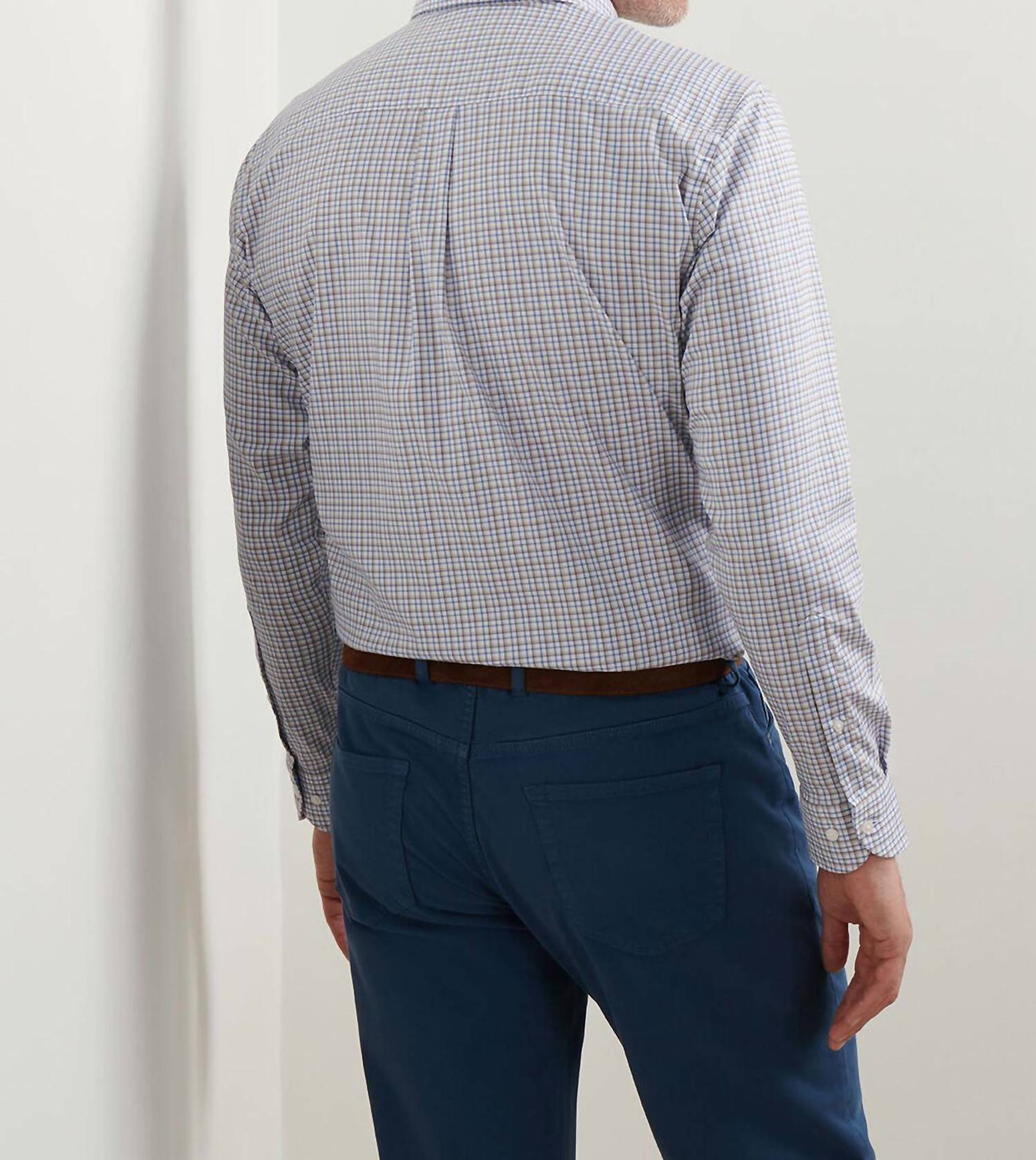 PETER MILLAR Julian Crown Lite Cotton Stretch Shirt in evening tide - men's shirt - detail view