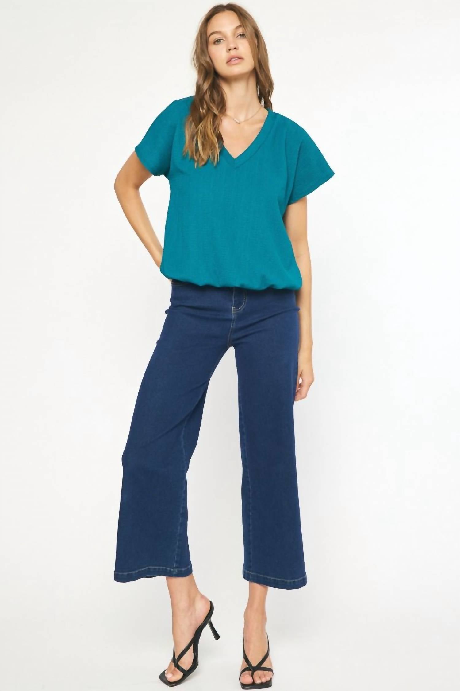 Entro - Gathered Hem Textured Short Sleeve Shirt
