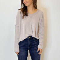 Karlie - Ribbed V-neck Center Seam Cozy Sweatshirt Top