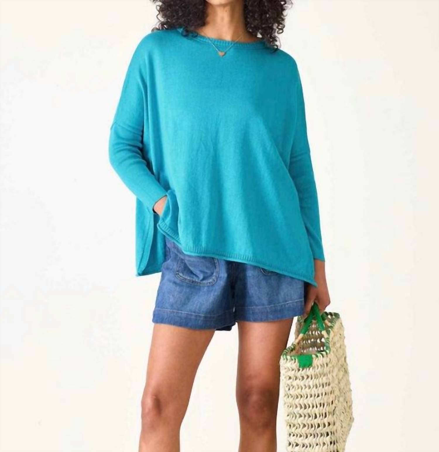 MERSEA Catalina V-neck Sweater - Petite in teal - women's sweater