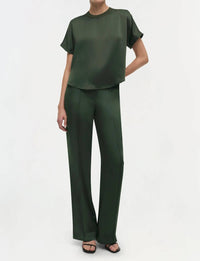 SIMKHAI Addy Short Sleeve Knit Back T-Shirt in moss - women's t-shirt
