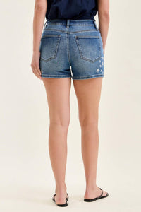 Judy Blue High Waist Star Splatter Slim Denim Short in blue - women's shorts - detail view