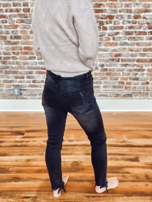 Risen - Button Fly Raw Hem Skinny Jeans